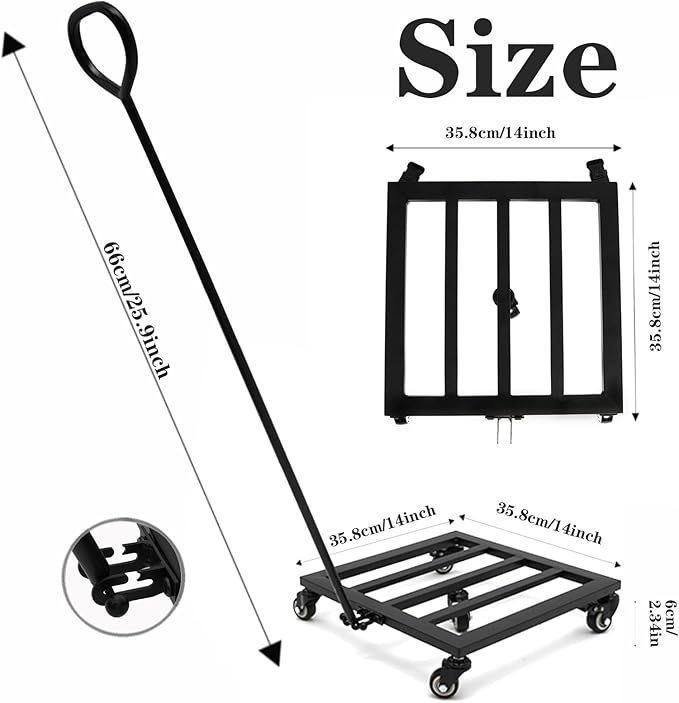 14 Inch Plant Dolly with Wheels - Heavy Duty Steel Caddy for Indoor & Outdoor Pots, 360° Rotating Rollers, Detachable Handle, High Capacity for Easy Mobility & Stability