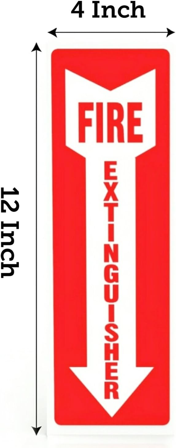 ASSURED SIGNS Fire Extinguisher Signs - 12 Pack - 4" X 12" - 5 Mil Vinyl Weatherproof Fire Extinguisher Stickers with Downward Arrow - Self Adhesives for Business or Office