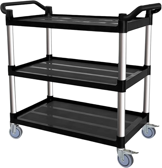 Utility Cart with Tangle-Free Wheels, Large Size 3 Tier Rolling Service Cart with Wheels(2 with Brakes), Heavy Duty 450 Lbs Capacity,Commercial Serving Cart for Home, Office, Restaurant, Warehouse.
