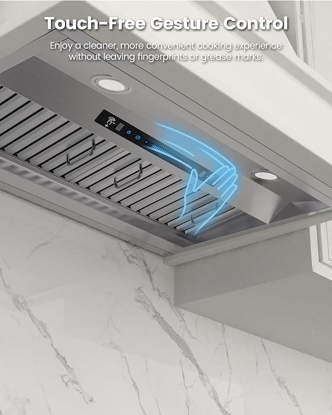 JOCO 36 Inch Range Hood Insert, 900 CFM Stainless Steel Built-In Kitchen Vent Hood, Convertible for Ducted or Ductless Installation, 4-Speed Gesture/Touch/Remote Control, Model B02-36G