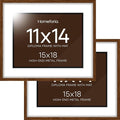 Homeforia 15x18 Diploma Brown Frame, High End Dark Oak 15by18 Certificate Wood Frames with Mat 11x14, 15 x 18 Walnut Wooden Document Frame, Graduation Degree Frames, Tempered Glass, Wall Kit, Set of 2
