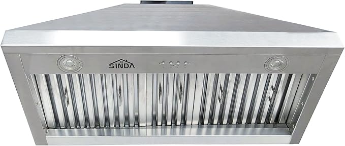 SINDA 36 Inch Built-In/Insert Range Hood, 4-Speed 610 CFM, Stainless Steel Under Cabinet Range Hood Kitchen Vent Hood with Liner and Internal Motor, 6" Duct, Adjustable Lights, Baffle Filter