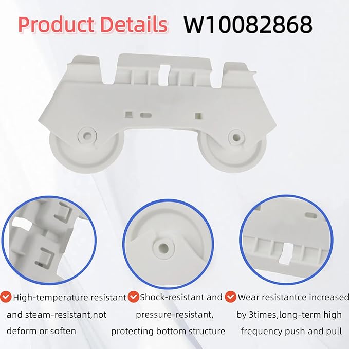 Dishwasher Lower Rack Wheel Kit (2-Pack) - Easy Snap Installation Replacement for WPW10082868, W10082868 - Smooth Quiet Rolling