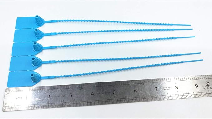 250mm Pull-Tite Plastic Security Seals Shipping Tags Disposable Signage Numbered(Package of 100) (Blue)