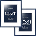 Homeforia 8.5x11 Navy Blue Frame, High End Metal 8.5 x 11 Picture Frames with Mat 6 by 8 inch Photo, 11x8.5 Poster Frame Matted to 6x8 Print, Wall or Tabletop Frame, Tempered Glass, Wall Kit, Set of 2