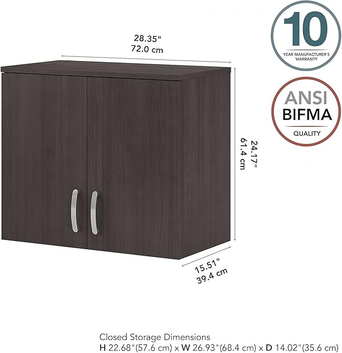 Bush Business Furniture Universal Wall Cabinet with Doors and Shelves in Storm Gray, Versatile Home Organizer, Office Storage Unit and Adjustable Shelving