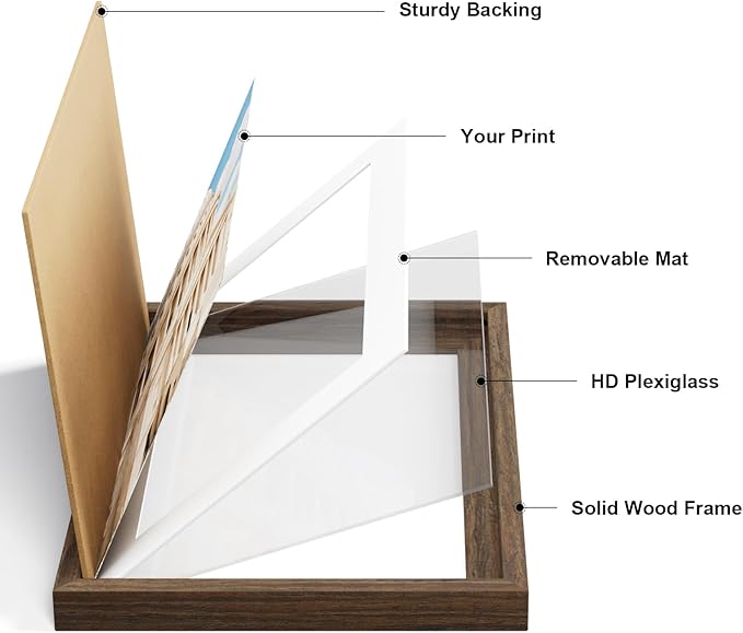 Vittanly 4x6 Picture Frame Set of 2, Solid Wood Frame for Wall or Tabletop, Display Photo 3.5x5 with Mat or 4x6 without Mat, Brown