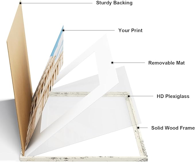 Vittanly 12x16 Picture Frame Set of 2, Solid Wood Frame for Wall Art Photo and Prints, Display Photo 8.5x11 with Mat or 12x16 without Mat, Distressed White