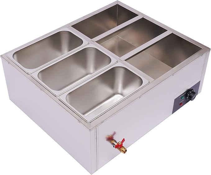 6-Pan Commercial Bain Marie Buffet Food Warmer, 850W 44Qt Electric Steam Table Food Warmer, Countertop Commercial Buffet Warmer, 86℉-185 Temp Control for Buffet Party Catering Restaurant