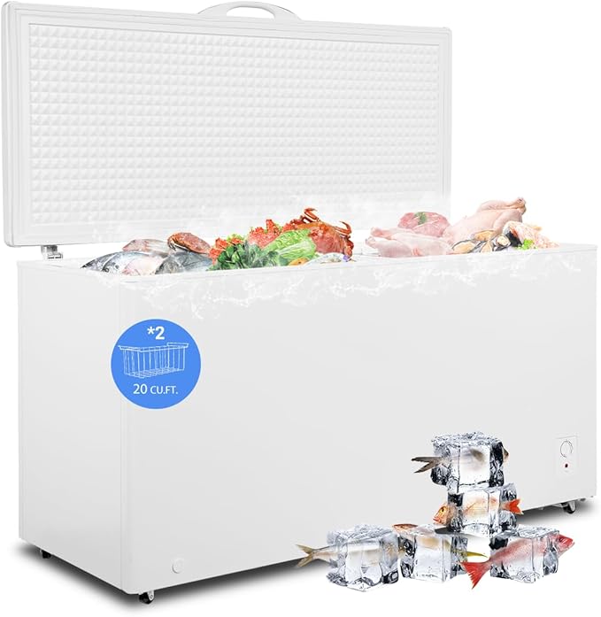 Smad Large Deep Freezer 20 Cu.Ft, Large Chest Freezer with 2 Removable Basket, 7 Adjustable Thermostat and 4 Wheels, Top Open Door Commercial Freezers Garage Ready, White