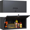 Metal Garage Black Wall Cabinet with Flip UP Door, Lockable Tool Cabinets Garage Cabinet Wall Mounted, Heavy Duty Steel Metal Storage Cabinet for Kitchen Laundry Warehouse, Assembly Required