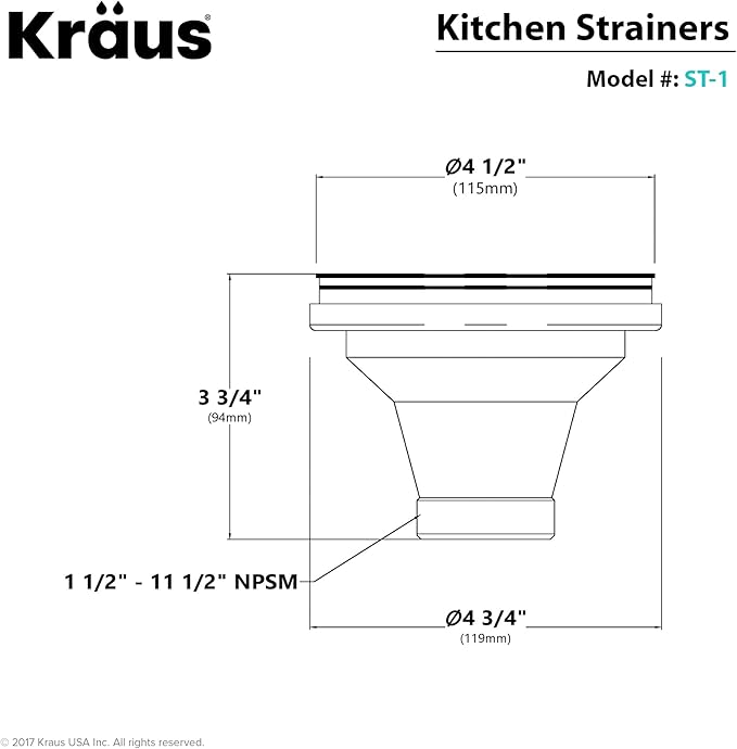 Kraus Kitchen Sink Stainless Steel Drain Assembly with Strainer, Fits Standard 3.5 in. or 4 in. Drain Openings