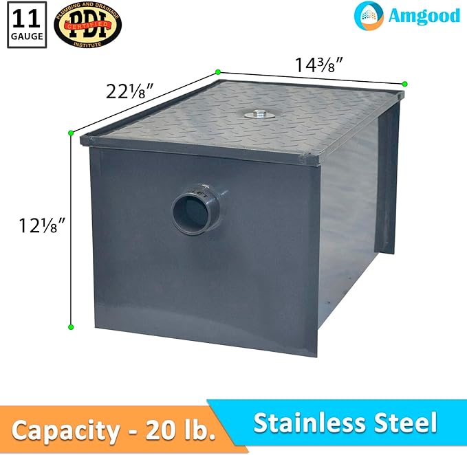20 LB Carbon Steel Grease Trap Interceptor for Restaurant Under Sink Kitchen | PDI Certified | 10 GPM
