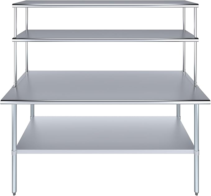 Amgood Stainless Steel Work Table Double Tier Overshelf | 30" x 72" Work Table + 18" Overshelf