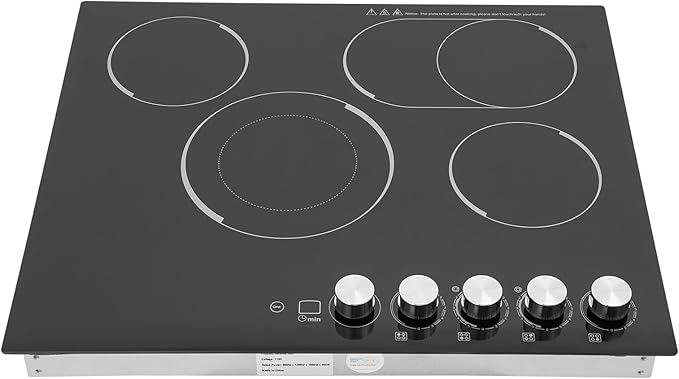 4 Burner Electric Cooktop, 3400W 110V Electric Stove Countertop, 5 Heating Level, Child Lock, Timer, Knob Control, Ceramic Built-in Stove Top, Hard Wire, No Plug