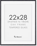 22x28 Black Picture Frame, 22x28 Poster Frame - Solid Oak Wood and Tempered Real Glass, 22x28 Frame with Mat for 18x24, Black Wood Frame 22 by 28, 22"x28" Art Frame