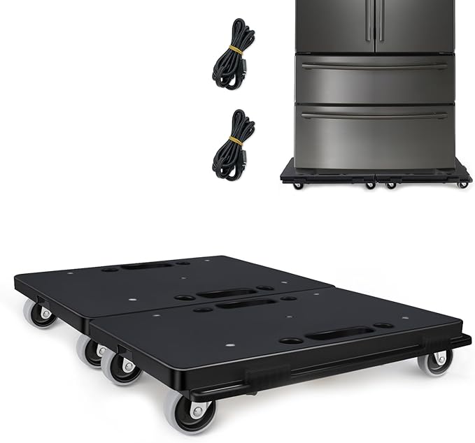 Furniture Dolly,Moving Dolly 4 Wheels Heavy Duty,16in-11in 500lbs Capacity,Furniture Movers Dollys with Wheels,4 Wheels Small Flat Dolly Cart, 2 Pack, Black,Grey Wheel