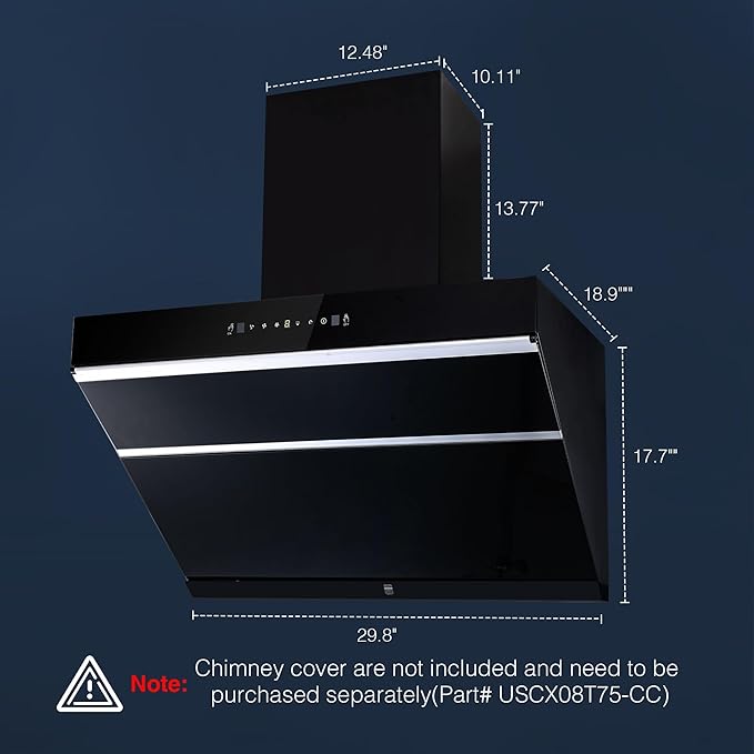 Under Cabinet Range Hood 30 inch,Wall Mount Kitchen Hood 900 CFM with Heating Auto-cleaning Function, Gesture& Touch Control,Tempered Glass Surface Vent Hood 3 Speed Exhaust Fan,Baffle Filters