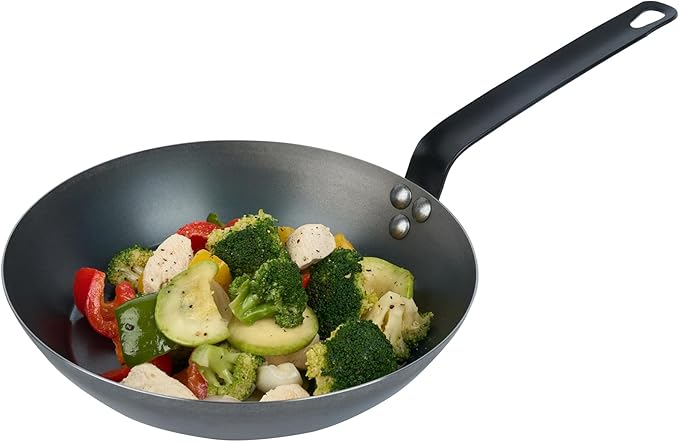 Restaurantware-Met Lux 10 Inch Fry Pan, 1 Lightweight Frying Pan - Induction-Ready, Triple-Riveted, Black Carbon Steel Cooking Skillet, Durable, For Searing, Sauteing, And Browning Food