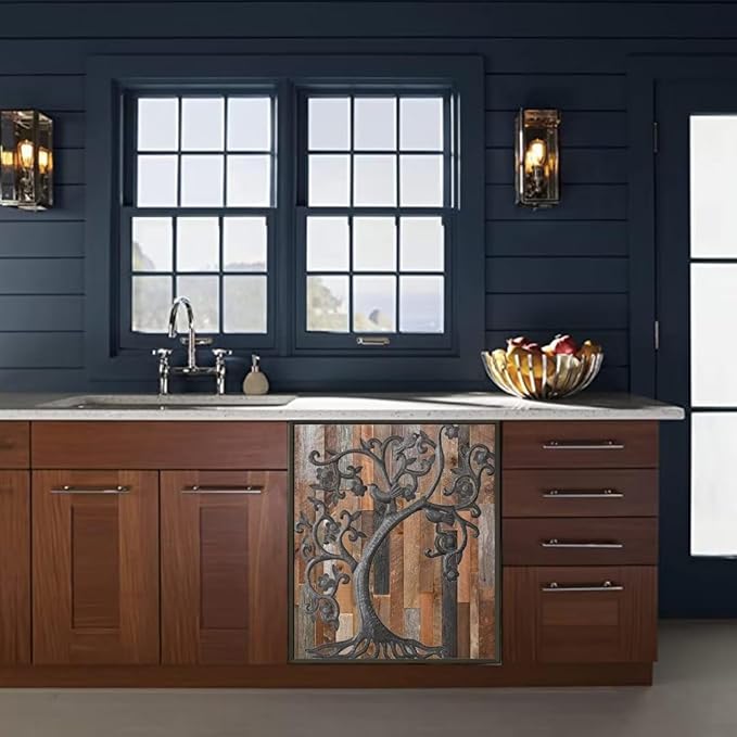 Tree of Life Dishwasher Cover, Stainless Steel Refrigerator Panel Cover, Wood Door Dishwasher Skin (23" x 26")