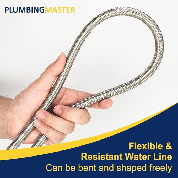 15FT Stainless Steel Braided Ice Maker Supply Line – 1/4″ Compression x 1/4″ Compression Fittings, Lead‑Free, Burst‑Proof, Universal Fit, NSF/UPC Certified, 10‑Year Warranty