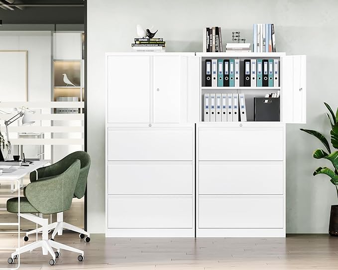 Letaya 3 Drawer Metal Storage Cabinets for Home Office,File Cabinet with Lock and 2 Adjust Shelves-Hang Filing Legal/Letter/A4/F4 Size（White）