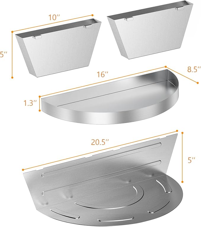 Skyflame Charkettle Drip Pan with Removable Water Reservoirs/Charcoal Divider, Stainless Steel Water Catch Tray, BBQ Grill Accessories Compatible with Weber 22" Charcoal Kettle Grills