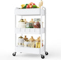 LEHOM 3 Tier Rolling Storage Cart, Metal Trolley Utility Cart with Wheels & Hooks, Easy Assembly Organizer Storage Cart for Bathroom Kitchen Office Bedroom