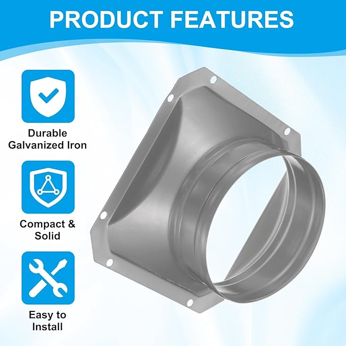 PATIKIL 4 Inch Duct Connector Flange, 2 Pack Galvanized Iron Straight Pipe Flange Square to Round Interface with Clamp for Air Heating Cooling Ventilation HVAC System, Silver