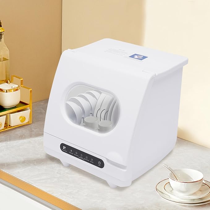 Portable Countertop Dishwasher, Compact Dishwasher, Mini Dishwasher with 5-Liter Built-in Water Tank for Apartments & RVs, Dorms and RVs,High-Temp& Air-Dry Function, No Hookup Needed,White