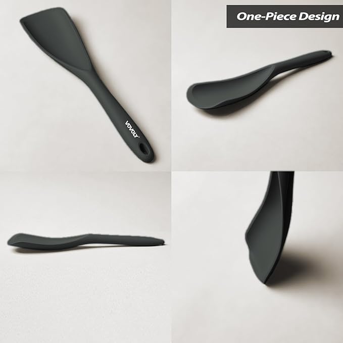 Cooking Spoon for Nonstick Cookwares, VOVOLY Silicone Spoon for Mixing, Scoop, and Scrape,Seamless Design, 12.6'', 2 Pack, Black