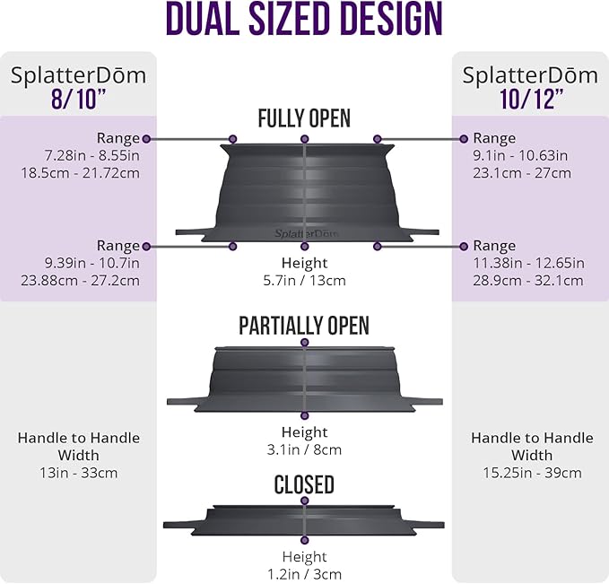 L.I.Q Silicone Splatter Guard – Fits 8 and 10 Inch Pots (20 and 25 Centimeters) – Microwave Safe and Durable SplatterDom - Includes 8” Lid - Food and Oil Splash Guard (Chic Metallic, Small)
