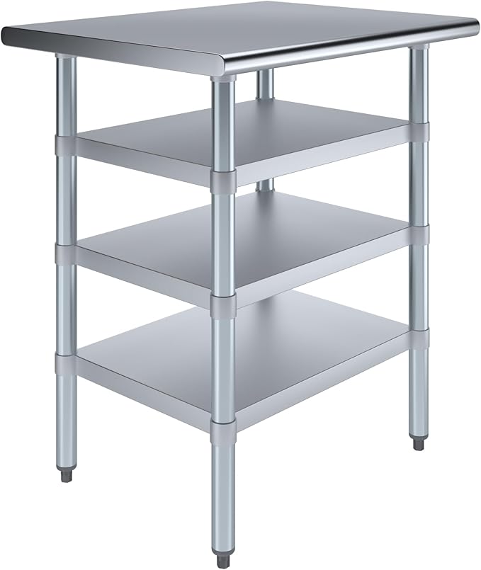 24 in. x 30 in. Stainless Steel Work Table with Three Bottom Shelves | NSF Kitchen Prep Table | Utitly Metal Table