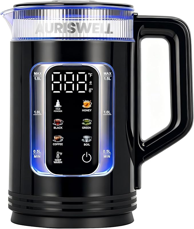 Electric Tea Kettle with Temperature Control, Glass smart Water Boiler for Tea, Coffee & Boil, Automatic Shut Off, 12h Keep Warm & One-Touch 6 Presets