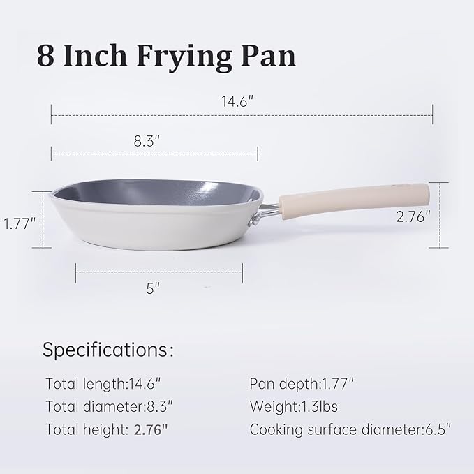 8 Inch Ceramic Nonstick Frying Pan Skillet - Dual Ceramic Coating (Inside & Outside), PFAS & PFOA-Free, Induction Compatible, Dishwasher Safe, Stay-Cool Handles, Eco-Friendly & Non-Toxic Cookware
