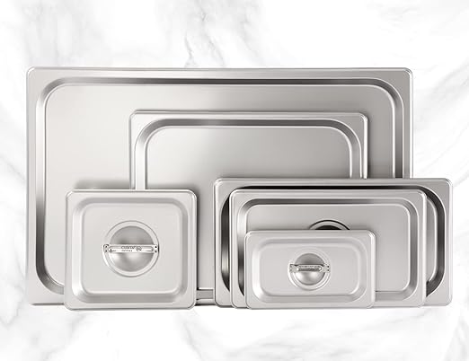 CURTA 6-Pack Full Size Steam Table Pan Covers with Handle, NSF Certified 18/8 Stainless Steel Hotel Pan Lids for Catering, Buffet, Restaurant, Commercial Kitchen, Dishwasher Safe