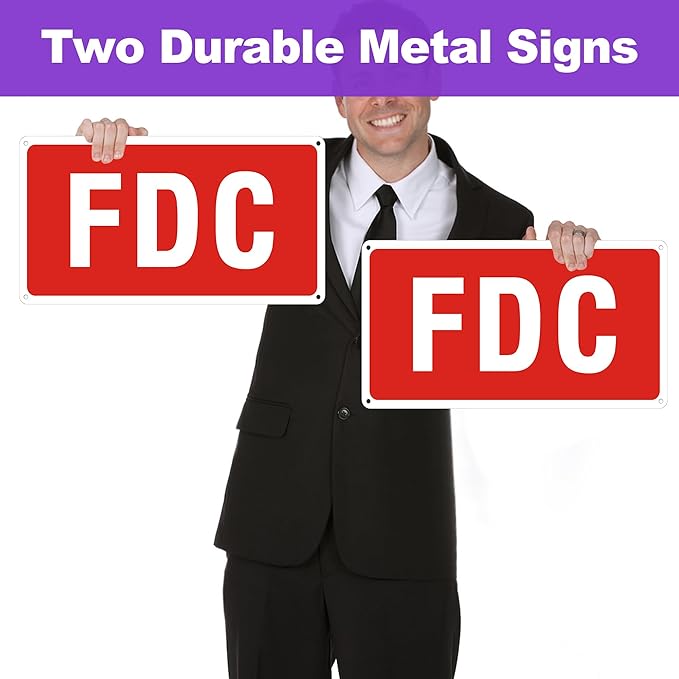 FDC Sign, 2 Pack FDC Sign Outdoor Aluminum Metal Sign, FDC Signs for Fire Department Connection, UV Protected Weather Resistant and Easy to Install (Size: 12x6 inches)