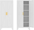 71" Tall Pantry Cabinet, White Metal Pantry Storage Cabinet, Kitchen Pantry Storage Cabinets with 2 Door and 4 Adjustable Shelves (White, 71" Modern)
