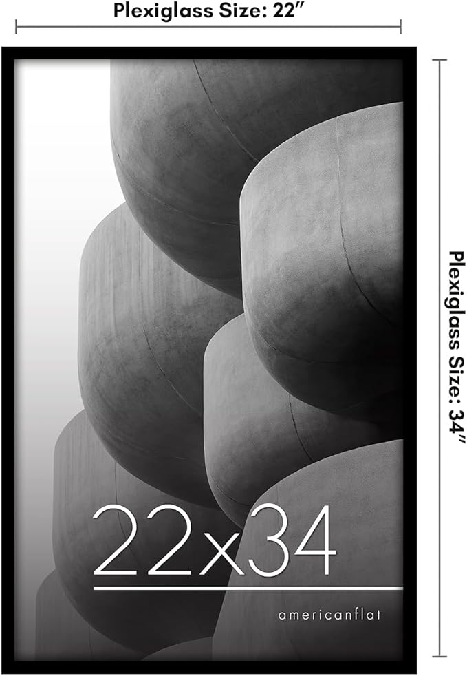 Americanflat 22x34 Poster Frame with Polished Plexiglass - Streamline Collection - Thin Border Picture Frame for Wall Display - Hanging Hardware Included - Black