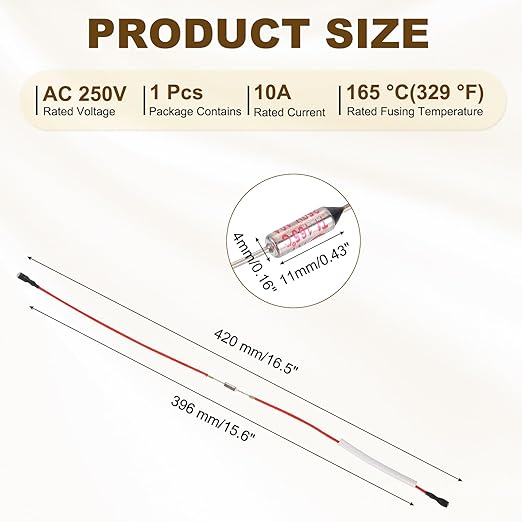 MECCANIXITY Universal Rice Cooker Temperature Fuse, 165°C 10A 250V Metal Thermal Fuse with Both End Terminal Fiberglass Sleeving for Electric Pressure Cooker Repair Part