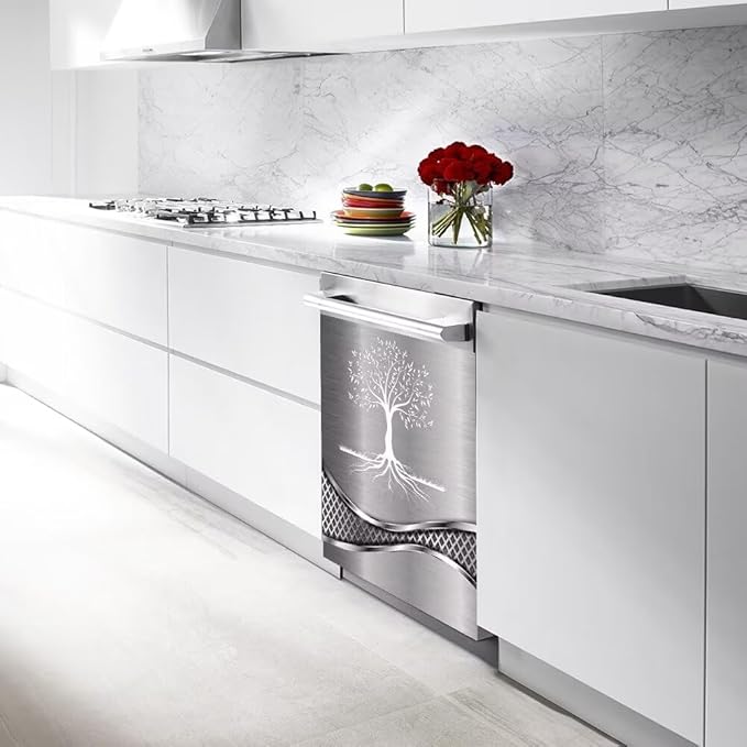 Stainless Steel Design Tree Pattern Kitchen Decorative Dishwasher Cover Magnet Sticker,Fridge Panel Door,Refrigerator Decal Home Decor 23x17inch