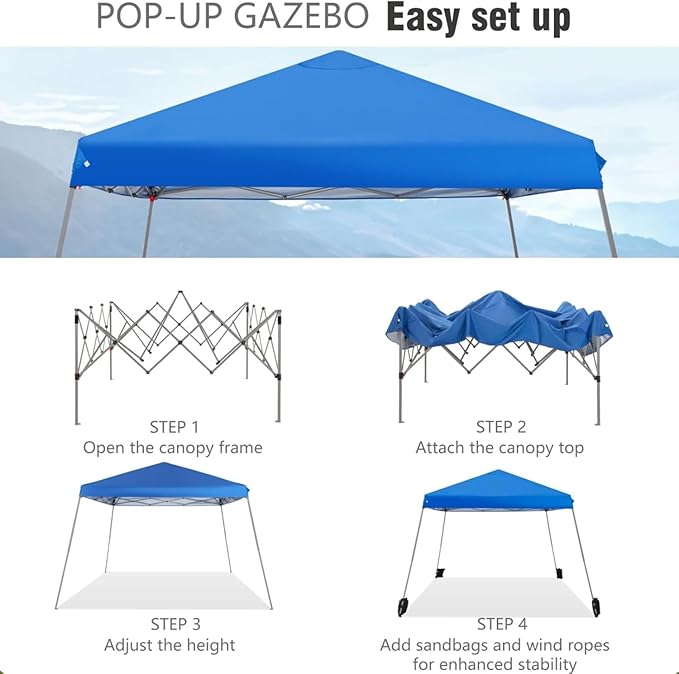 MFSTUDIO 12x12 Pop up Canopy Tent, Gazebo Shelter Sun Shade Canopies Patio Portable Popup Tents Easy Setup Waterproof with 9x9ft Top, for Beach,Parties,Picnics