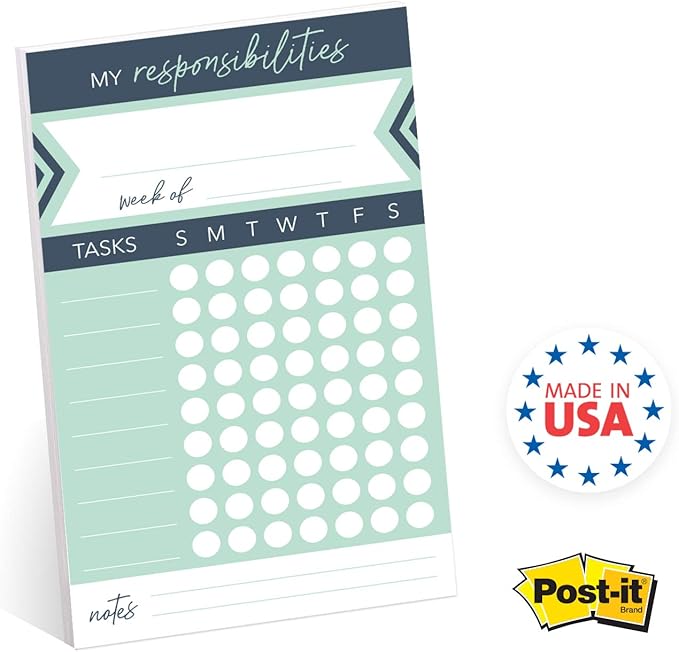 Modern Weekly Chore Chart / 6" x 10" Sticky Note Fill-in Task List/Homeschool Task Assignment List
