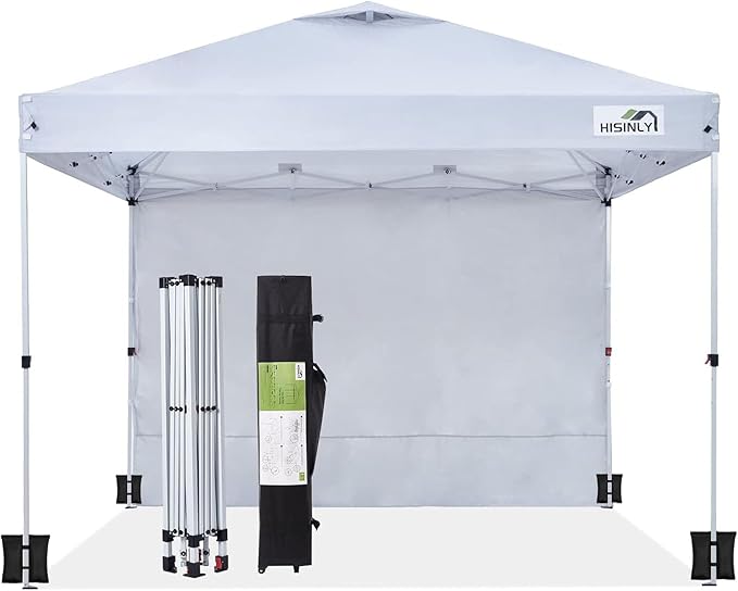 10x10 Pop Up Canopy Tent White Folding Shelter Heavy Duty Waterproof Vented Roof 3 Removable Sidewalls Quick Setup for Outdoor Patio Event Market