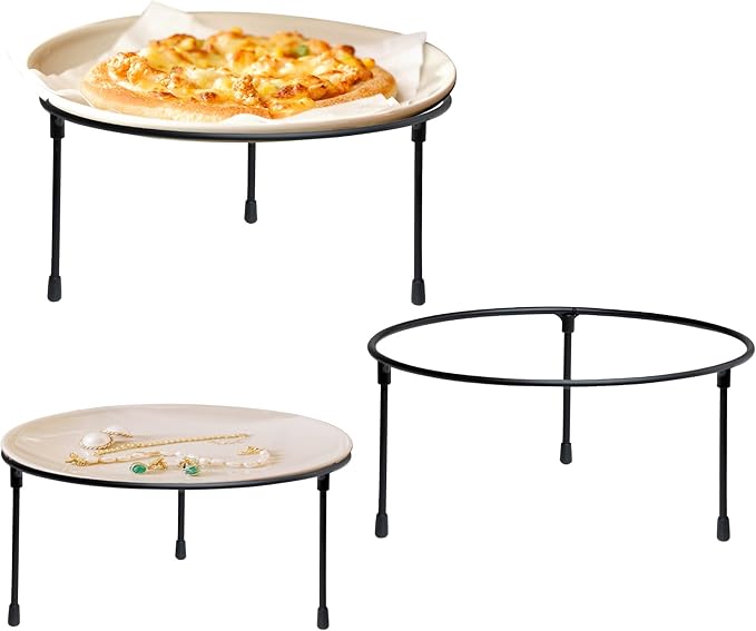 HPC DECOR Set of 3 Black Metal Wire Pizza Pan Riser Stands- Round Pizza Tray Riser Rack - Tabletop Display Racks for Food Platter Tray- Metal Display Stands for Home, Restaurant and Party