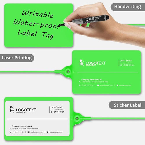 100 Plastic Label Tags Water Proof Tags for Labeling Shipping Tags Security Tamper Seals Hanging Tags Writable Marker Ties Luggage Tags Storage Tag with One Marker Pen (Green), 9.8*2.56in