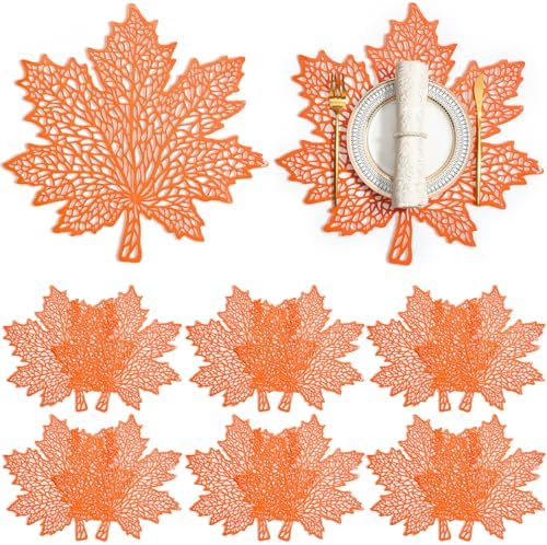 Ziliny 12 Pack Thanksgiving Maple Leaf Placemats, Fall Placemat, Orange Red