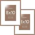 Homeforia Mocha Picture Frames 8x10, High End Metal 8 x 10 Photo Frame with Mat 5 by 7 Art, 10x8 Mocha Frame Matted to 5x7 inch Print, 8by10 Wall or Tabletop Frames, Tempered Glass, Wall Kit, Set of 2