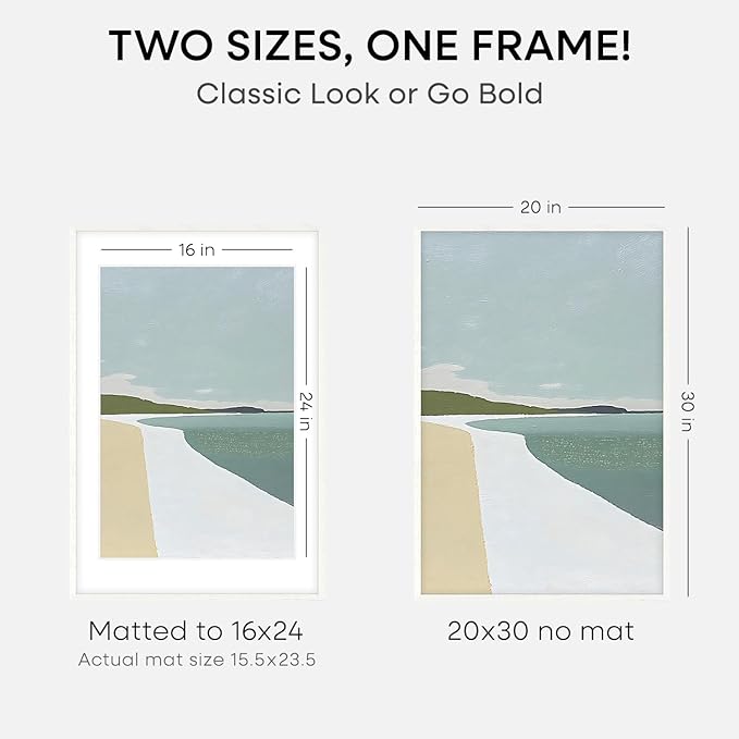 Homeforia White 20 x 30 Frame, High End Oak 20 x 30 White Wood Poster Frames with Mat 16 by 24 Photo, 20x30 Wooden Picture Frame Matted to 16x24, 30x20 Large Frames, Tempered Glass, Wall Kit, Set of 3