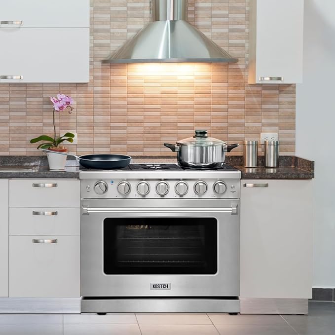 KOSTCH 36 inch Professional Freestanding Pro-Style Natural Gas Range or Liquid Propane Gas Range with 6 Burners, 6.0 cu.ft. Oven Capacity, in Stainless Steel - KOS-36RG03M (Stainless Steel)